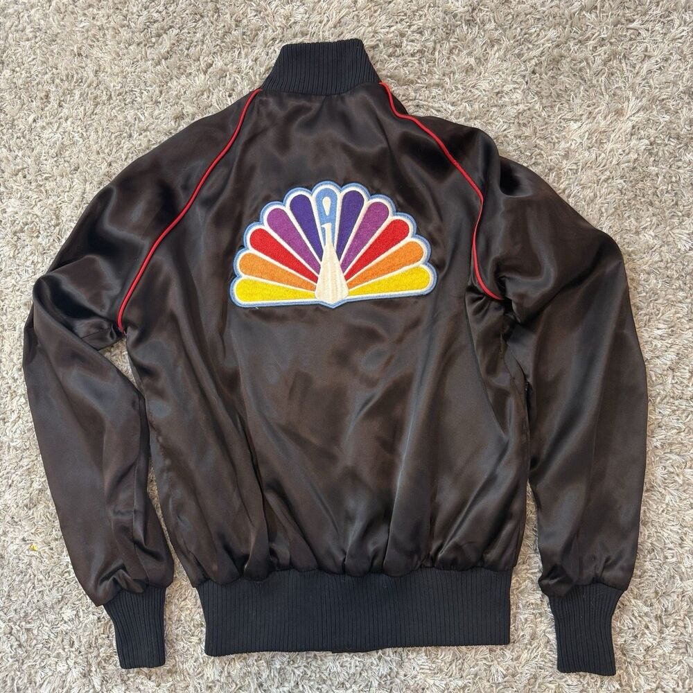 VTG Jacket 80’s NBC Peacock Satin Bomber  Rainbow Logo TV Network Collectible M